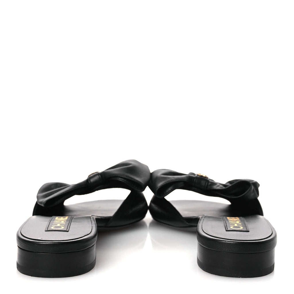 Lambskin Bow CC Mules 39.5 Black