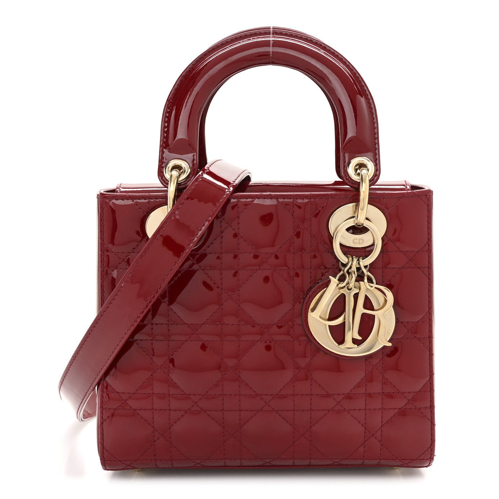 Christian Dior Patent Cannage Small Lady Dior Cherry Red