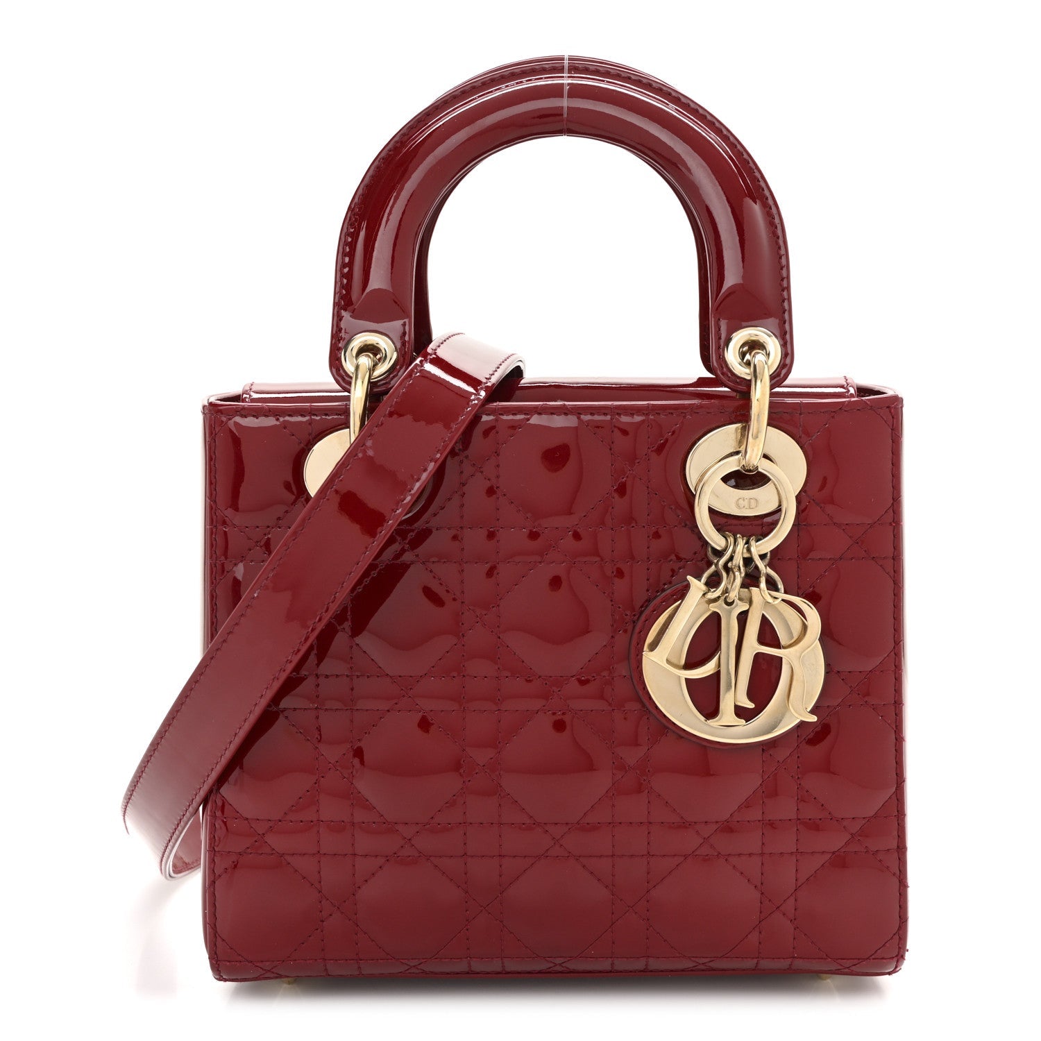 Christian Dior Patent Cannage Small Lady Dior Cherry Red