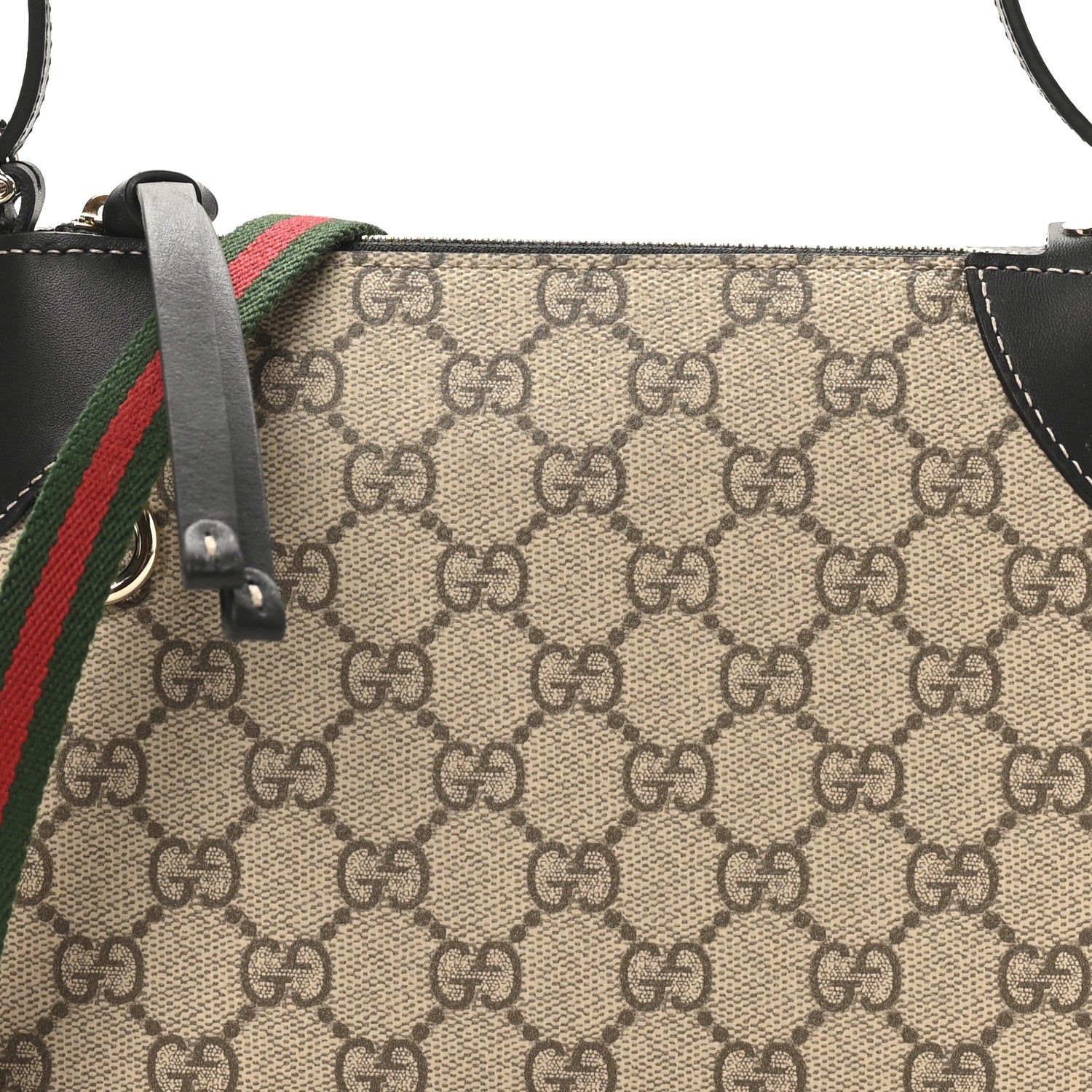 Gucci GG Supreme Monogram Textured Calfskin Small Emblem Shoulder Bag Beige Black