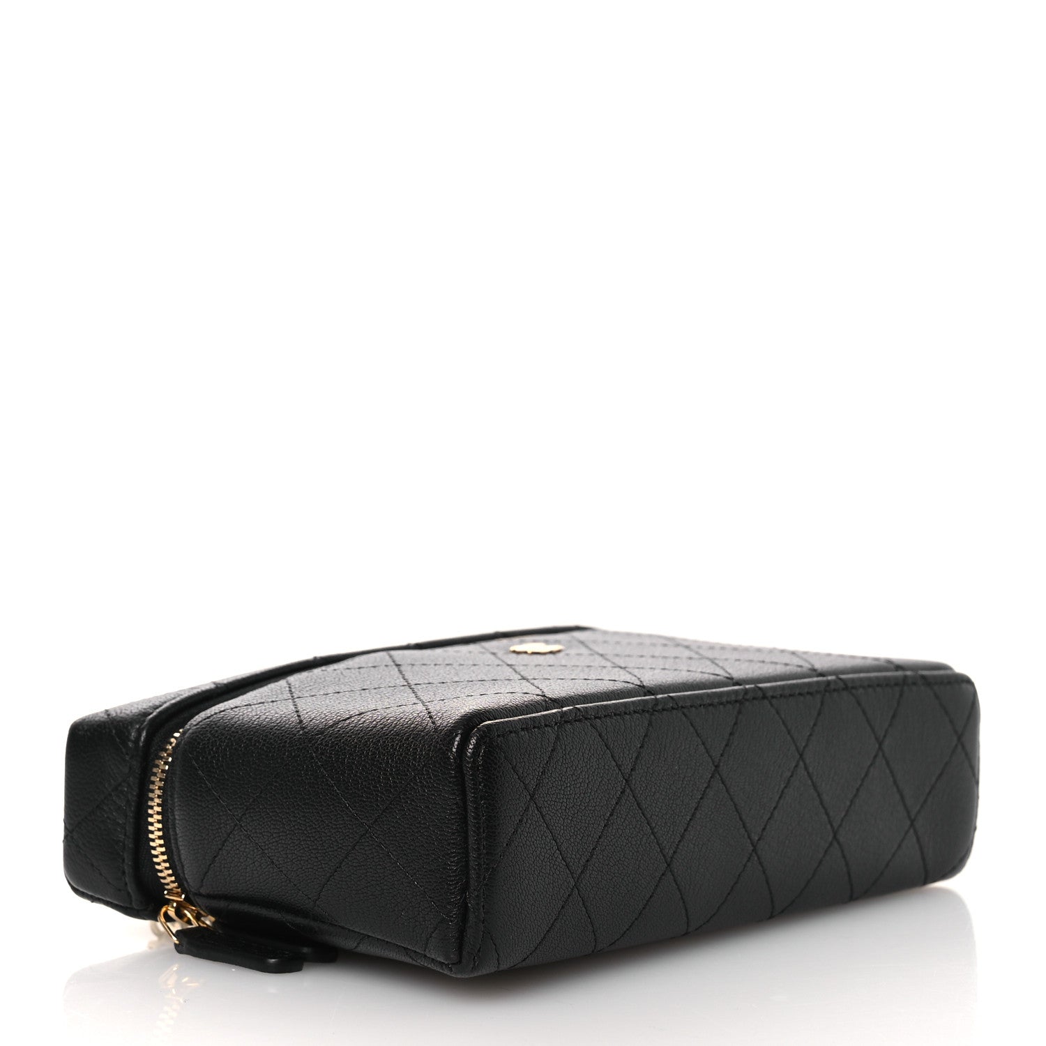 Chanel Goatskin Stitched Top Handle Slim Vanity With Chain Black