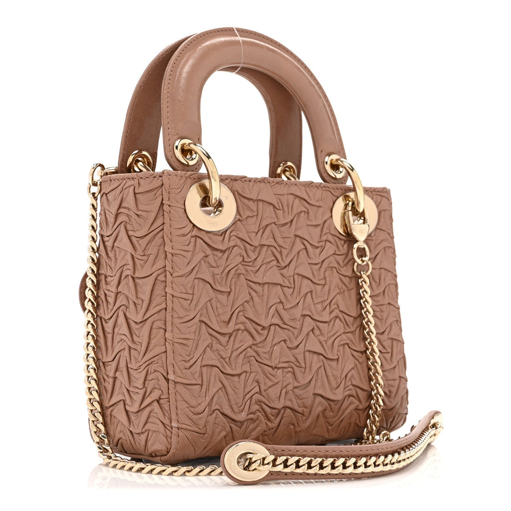 Christian Dior Lambskin Gathered Mini Lady Dior Fard