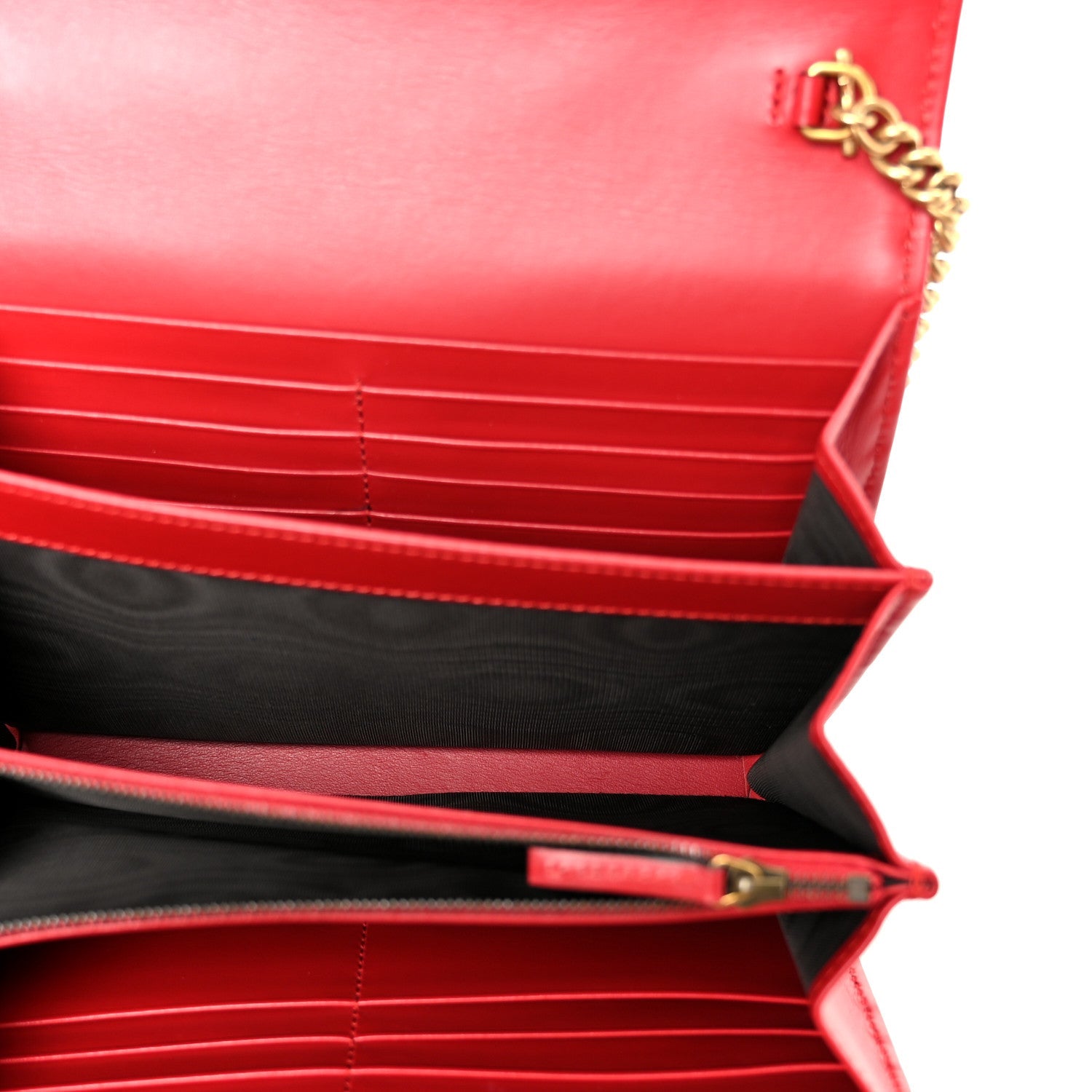 Gucci Calfskin Matelasse GG Marmont Chain Wallet Hibiscus Red
