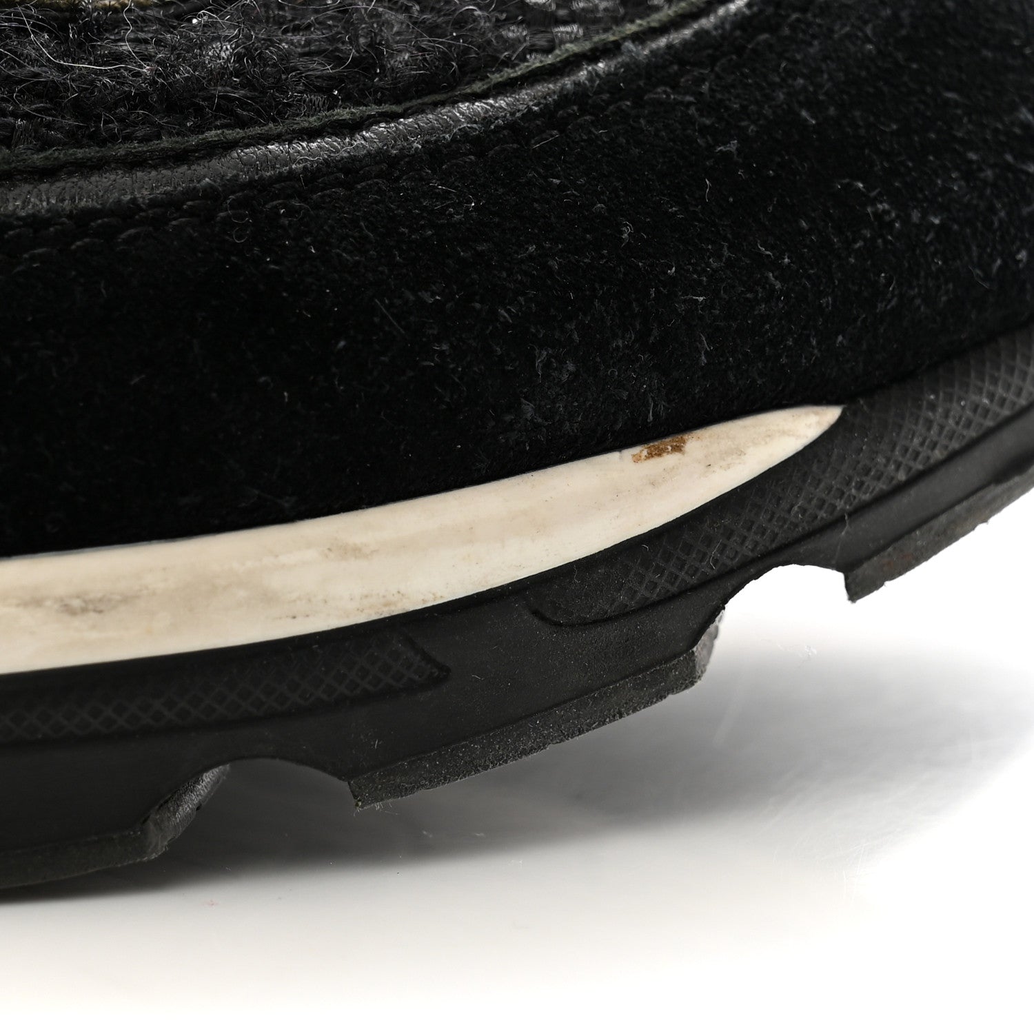 Chanel Tweed Suede Goatskin CC Sneakers 38 Black White