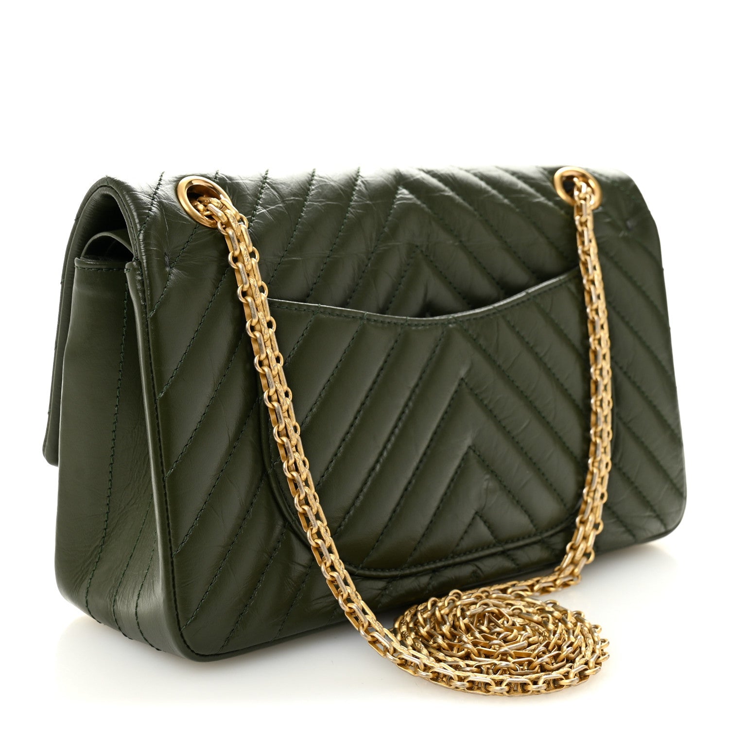 Chanel Aged Calfskin Chevron Quilted 2.55 Reissue 225 Flap Green