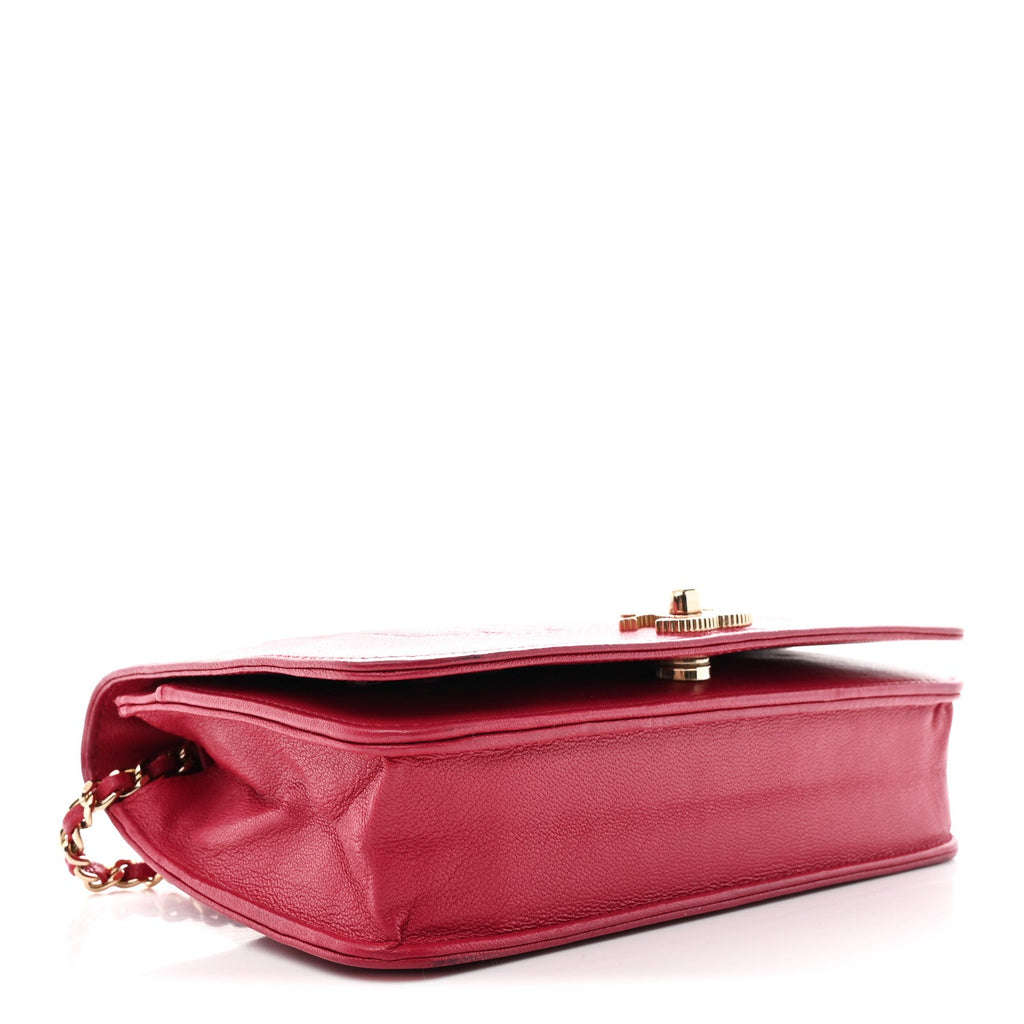 Chanel Sheepskin Chevron Quilted Vintage Mademoiselle Wallet On Chain WOC Dark Pink