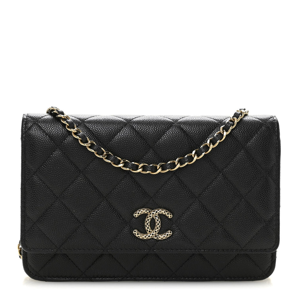 Chanel Caviar Quilted Perforated Metal CC Wallet On Chain WOC Black