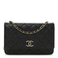 Chanel Caviar Quilted Perforated Metal CC Wallet On Chain WOC Black