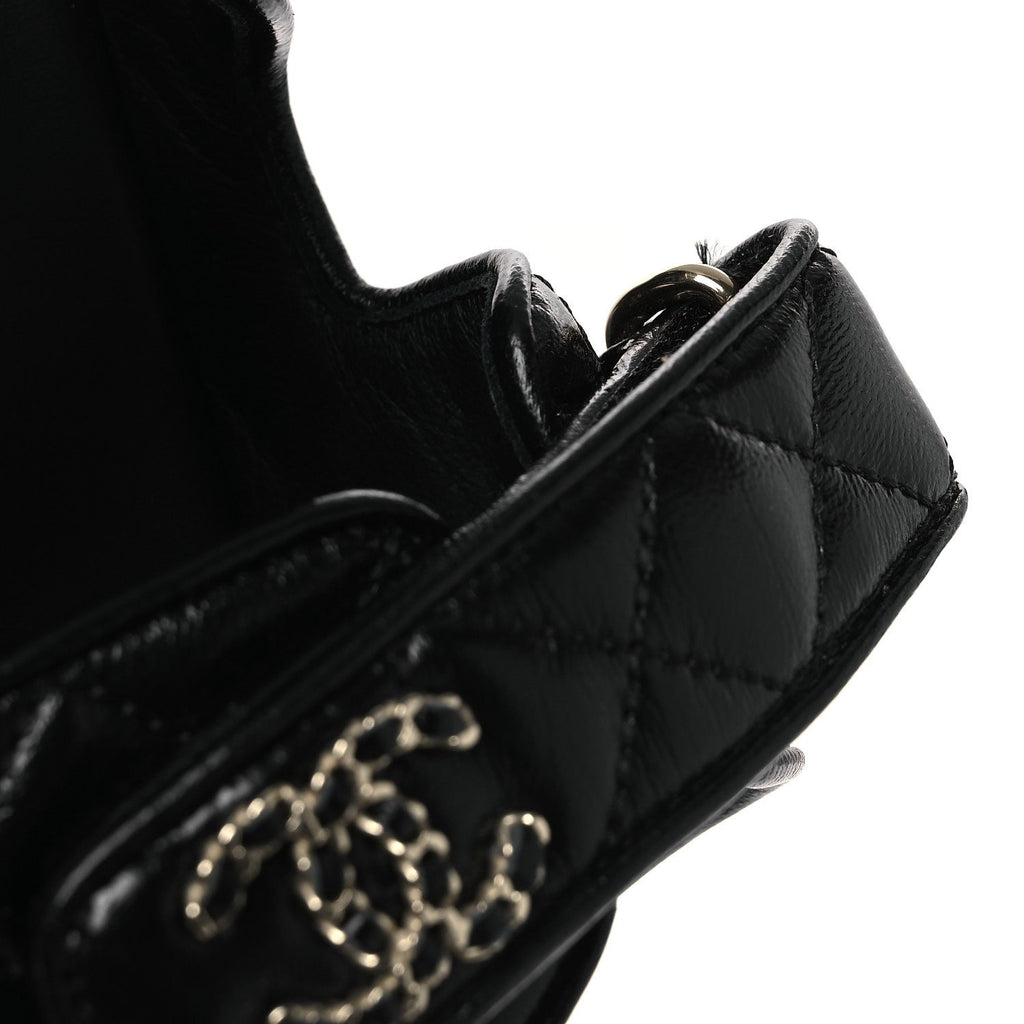 Lambskin Quilted Velcro Dad Chain CC Slide Sandals 38.5 Black