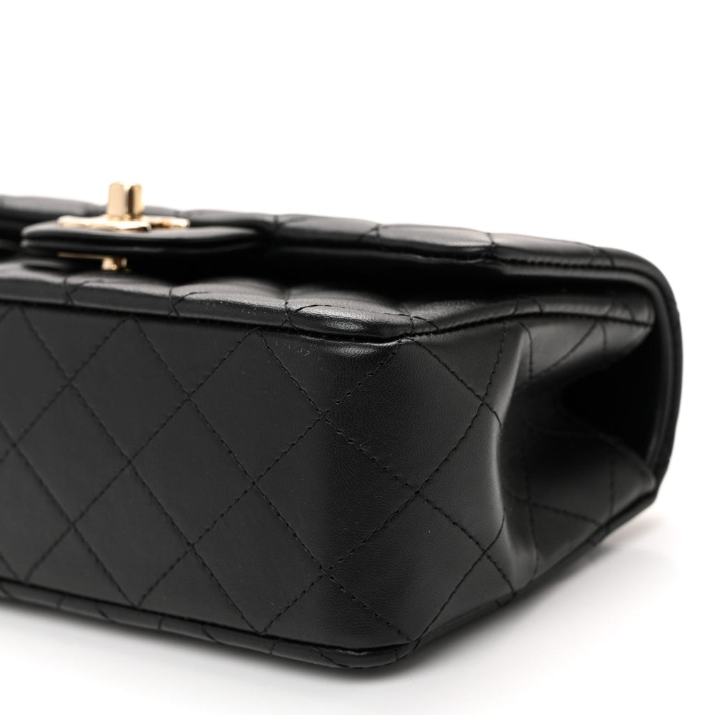 Chanel Lambskin Quilted Mini Top Handle Rectangular Flap Black