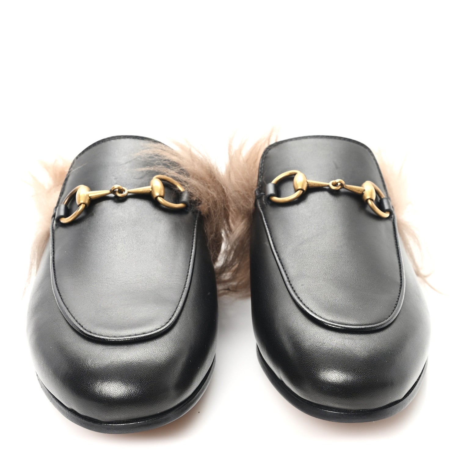 Gucci Calfskin Fur Womens Princetown Slippers 35 Black