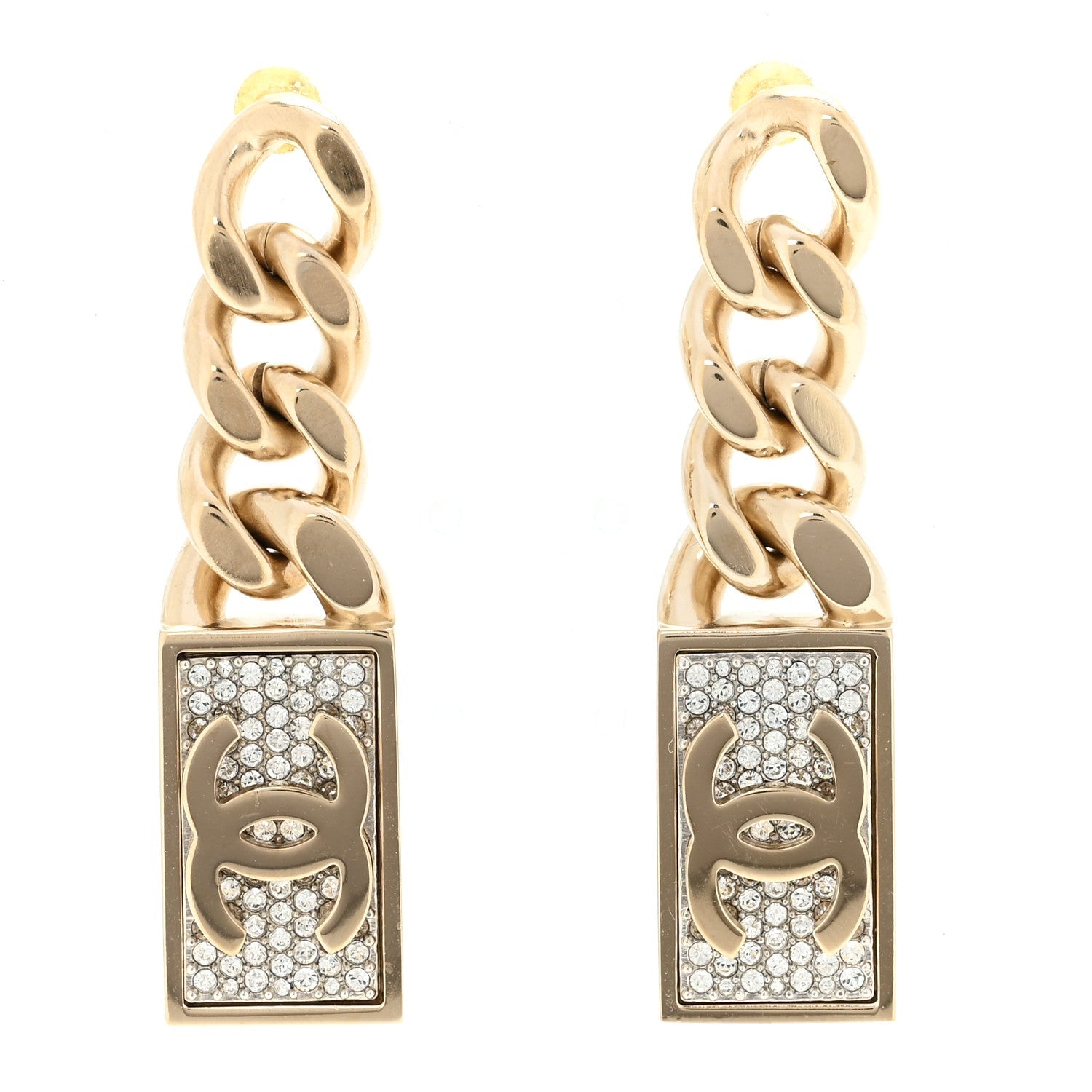 Crystal Dog Tag Charm Earrings Gold
