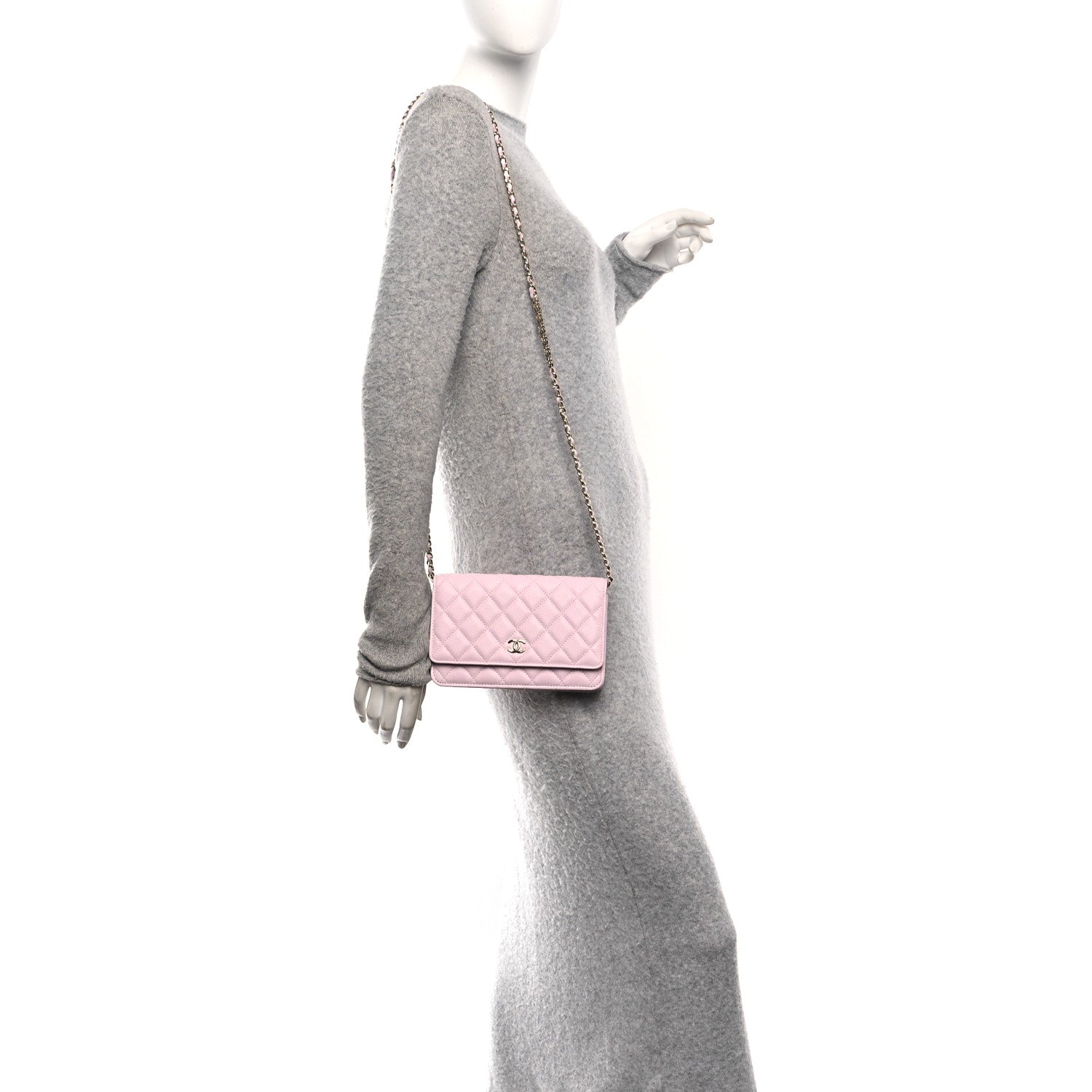 Chanel Caviar Quilted Tiny CC Wallet On Chain WOC Light Pink