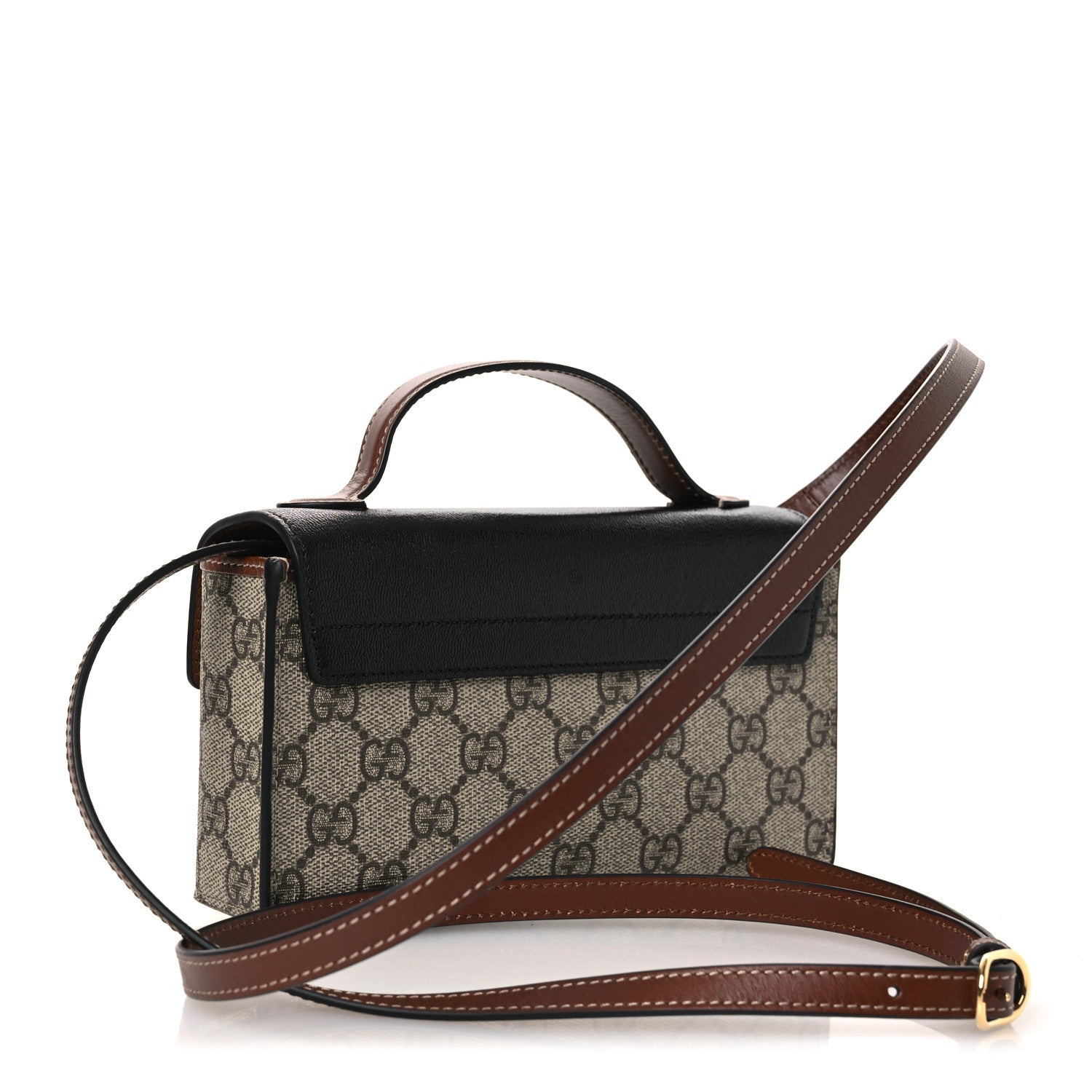 Gucci GG Supreme Monogram Calfskin Mini Padlock Top Handle Shoulder Bag Beige Black Cuir