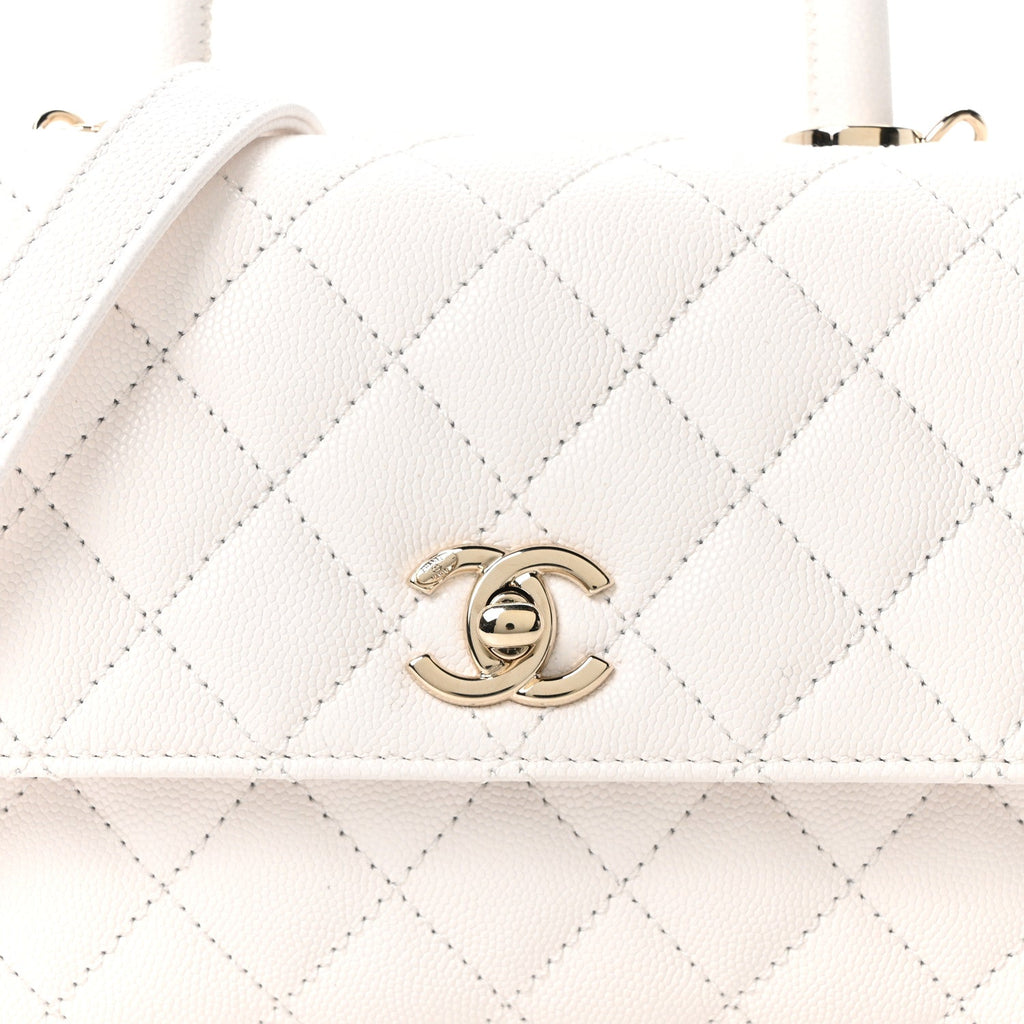 Chanel Caviar Quilted Mini Coco Handle Flap White