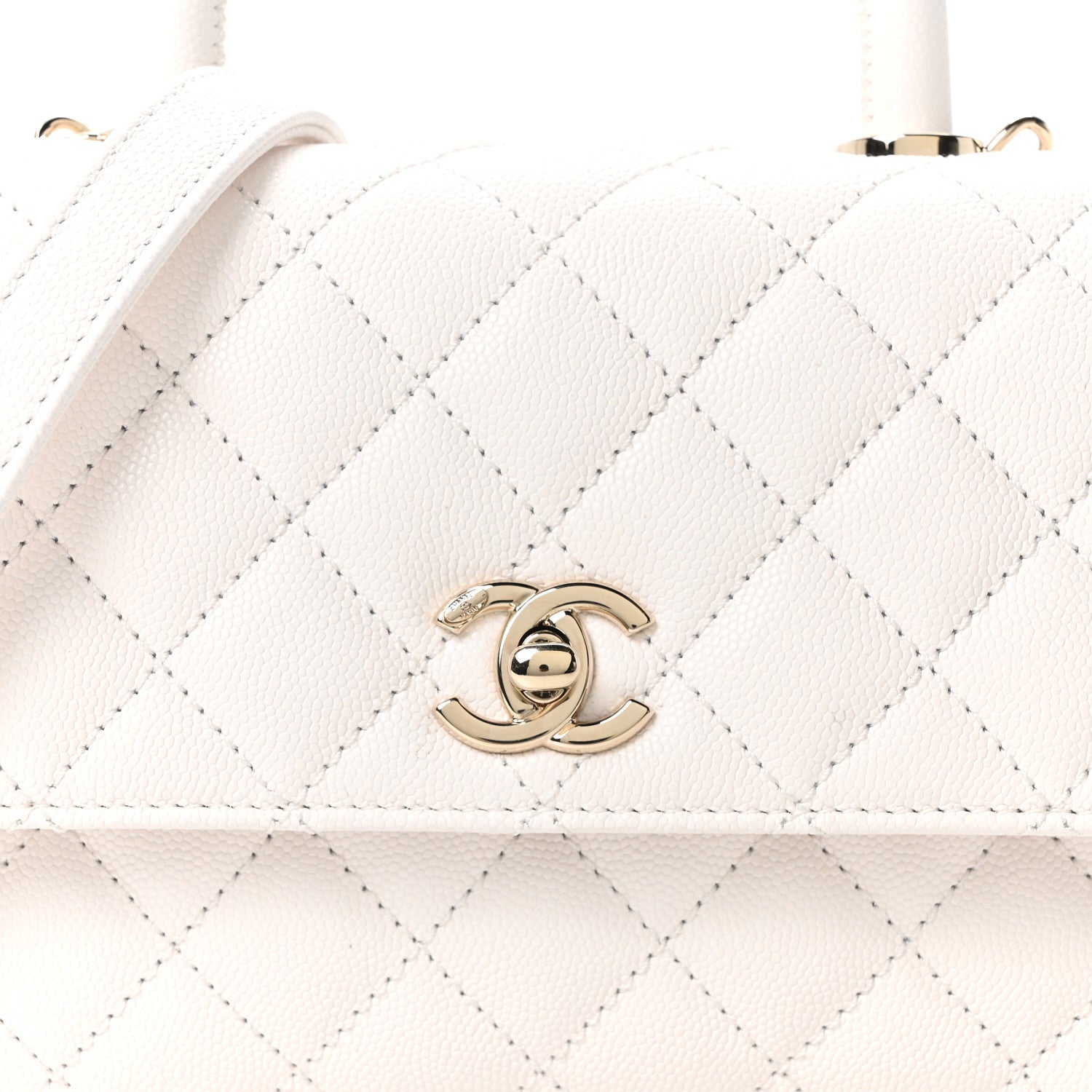 Chanel Caviar Quilted Mini Coco Handle Flap White