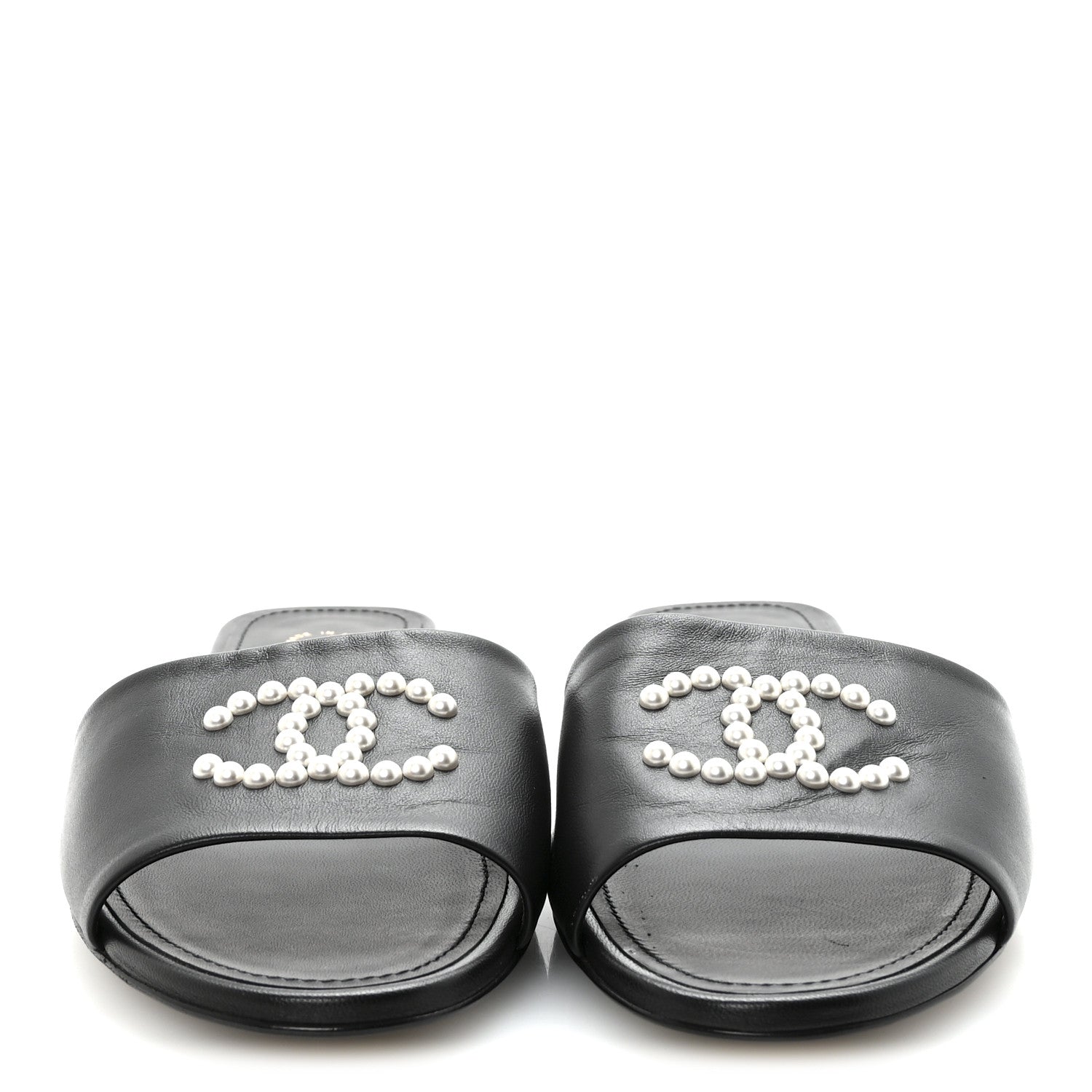 Lambskin Pearl CC Sandals 40.5 Black
