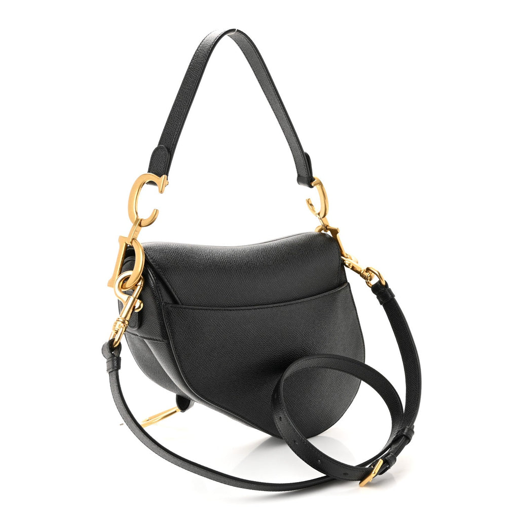 Christian Dior Grained Calfskin Saddle Bag With Strap Black