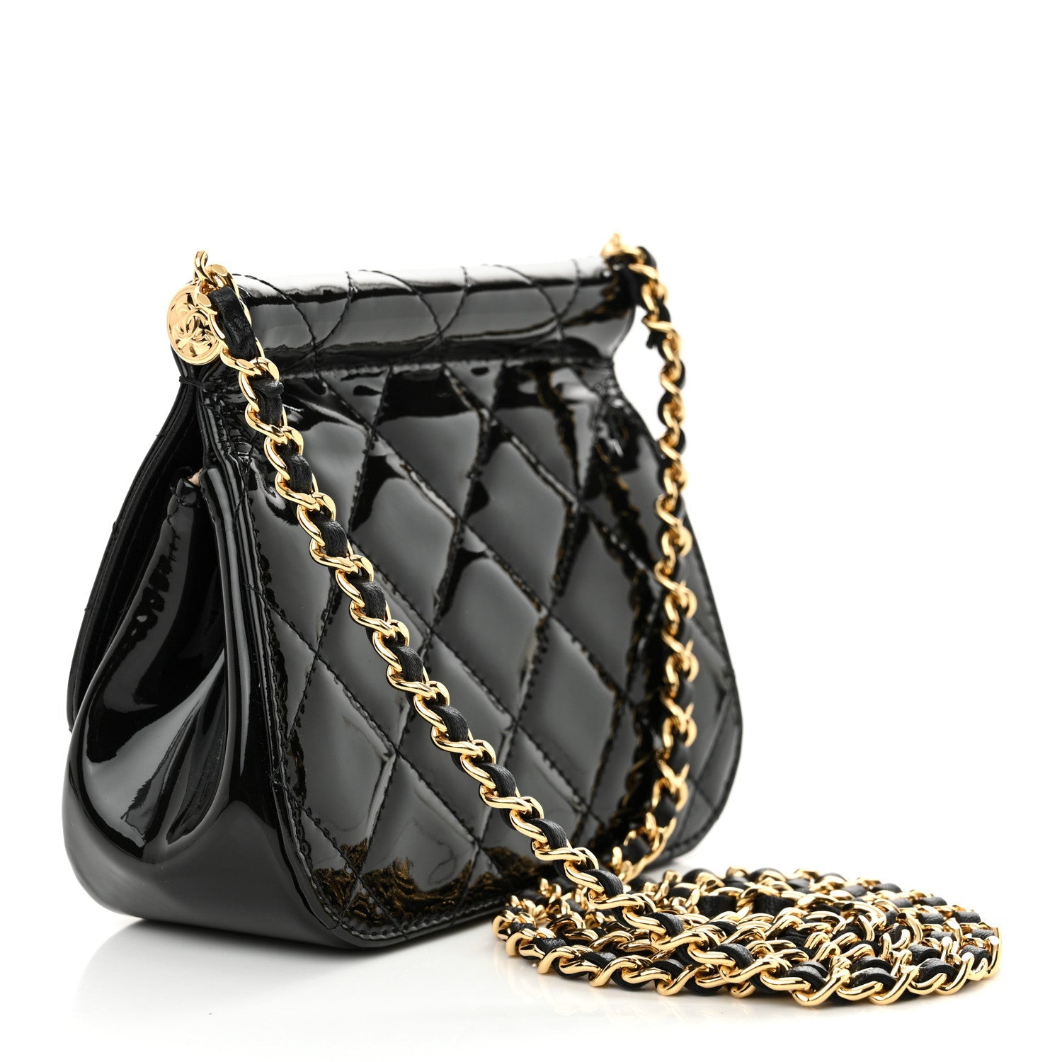 Chanel Patent Quilted Frame Clutch Flap With Chain Black