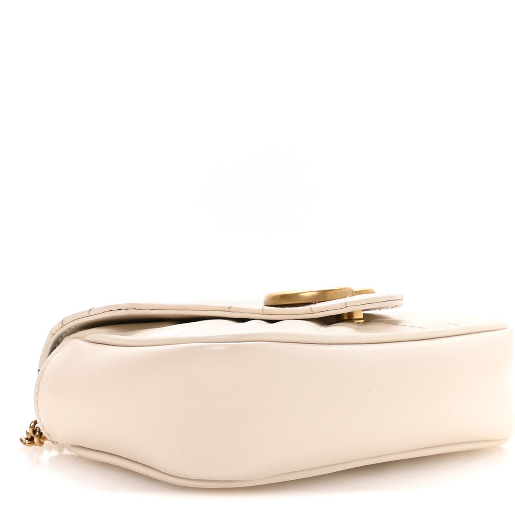 Gucci Calfskin Matelasse Super Mini GG Marmont Shoulder Bag White