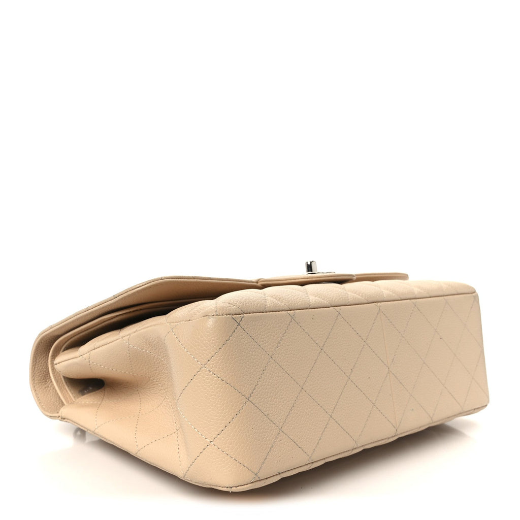 Chanel Caviar Quilted Jumbo Double Flap Beige
