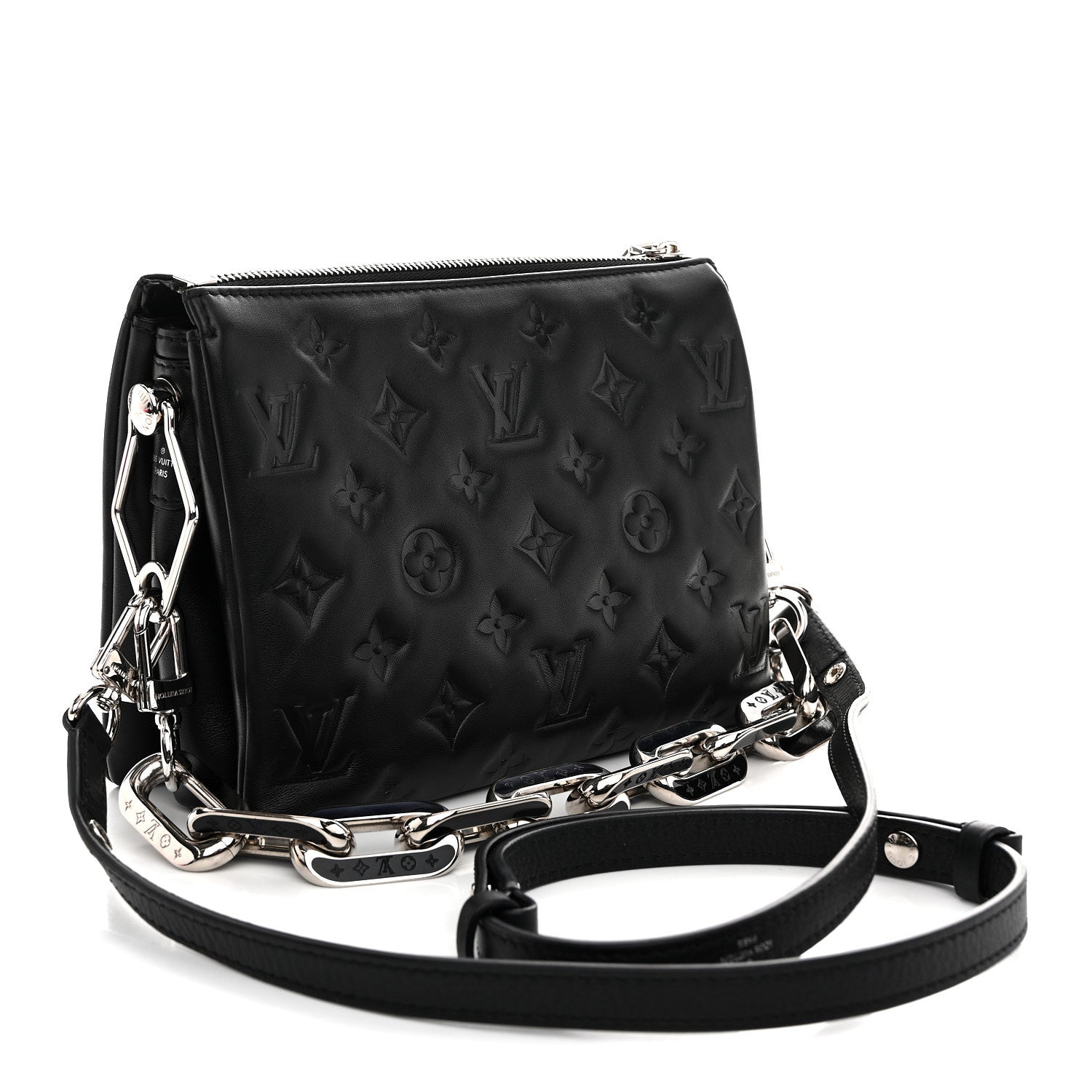Louis Vuitton Lambskin Monogram Crystal Embossed Embellished Coussin BB Black