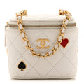 Chanel Caviar Quilted Enamel Coco Casino Mini Vanity Case With Chain White