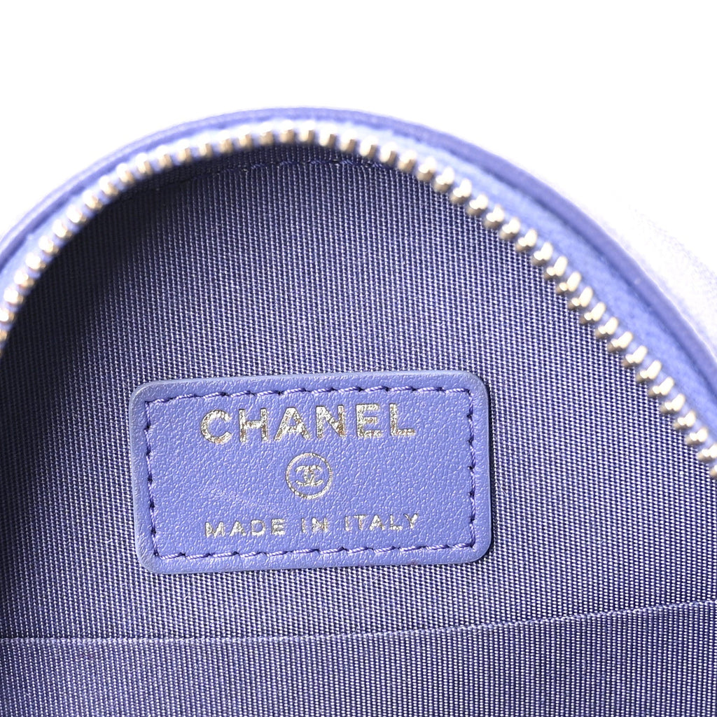 Chanel Lambskin Quilted Chanel 19 Round Clutch With Chain Purple