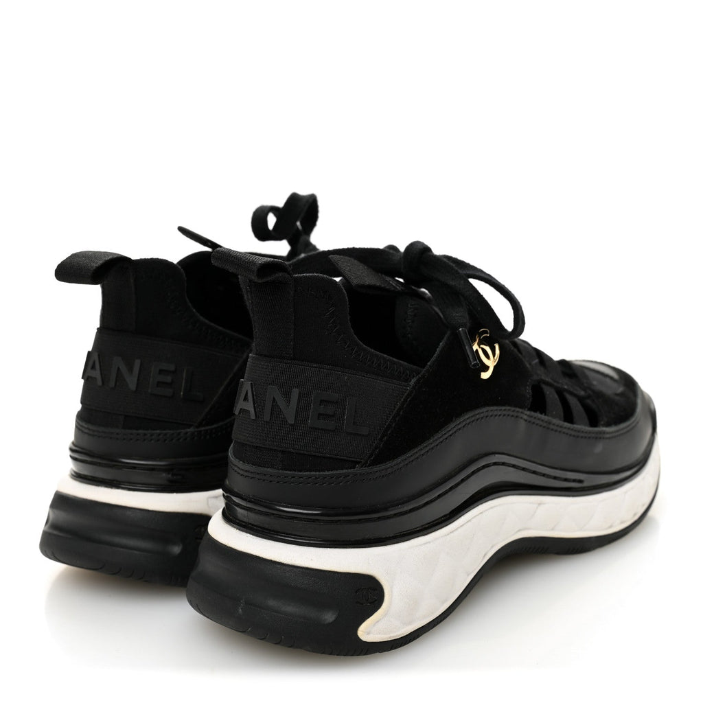 Chanel Velvet Calfskin Mixed Fibers CC Sneakers 35.5 Black