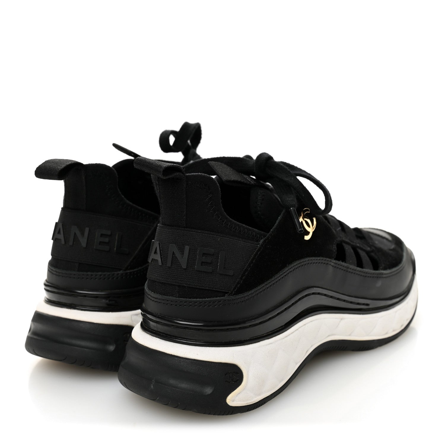 Chanel Velvet Calfskin Mixed Fibers CC Sneakers 35.5 Black