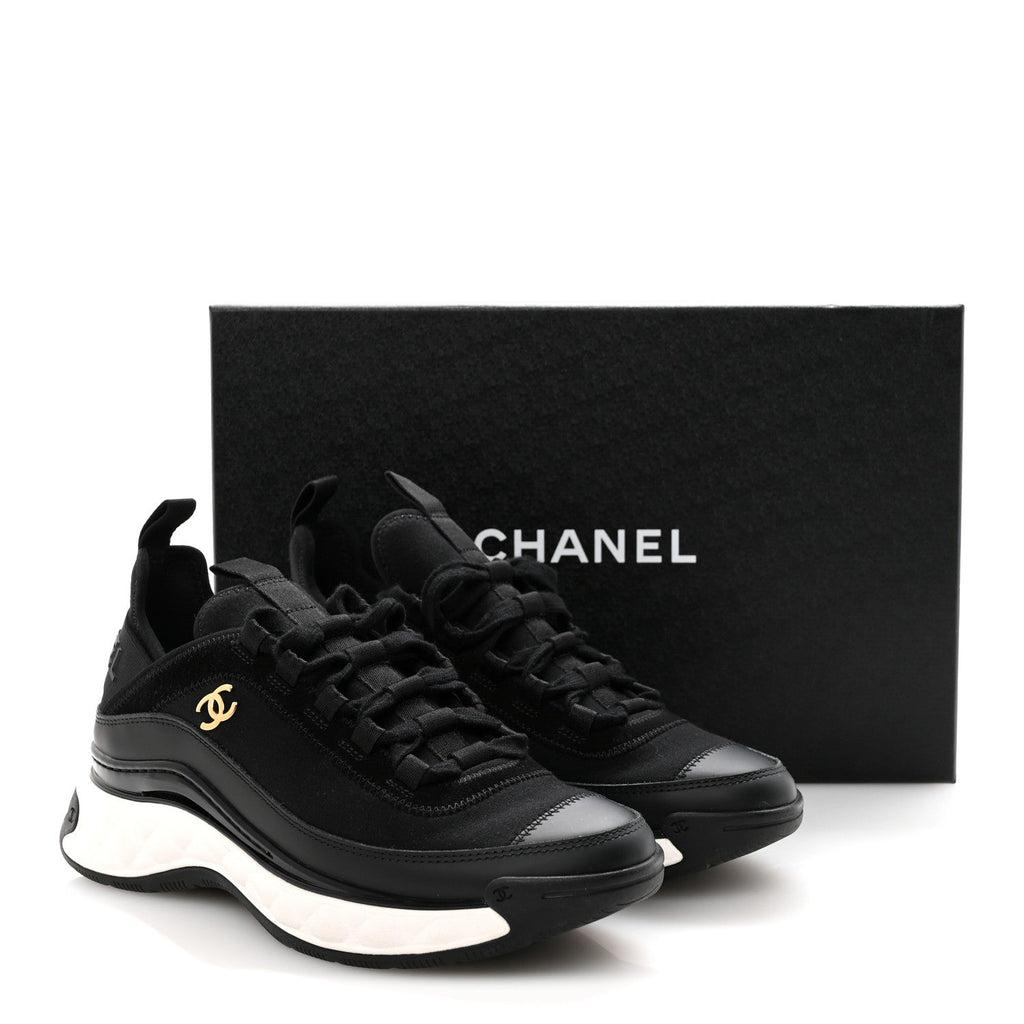 Chanel Velvet Calfskin Mixed Fibers CC Sneakers 36.5 Black