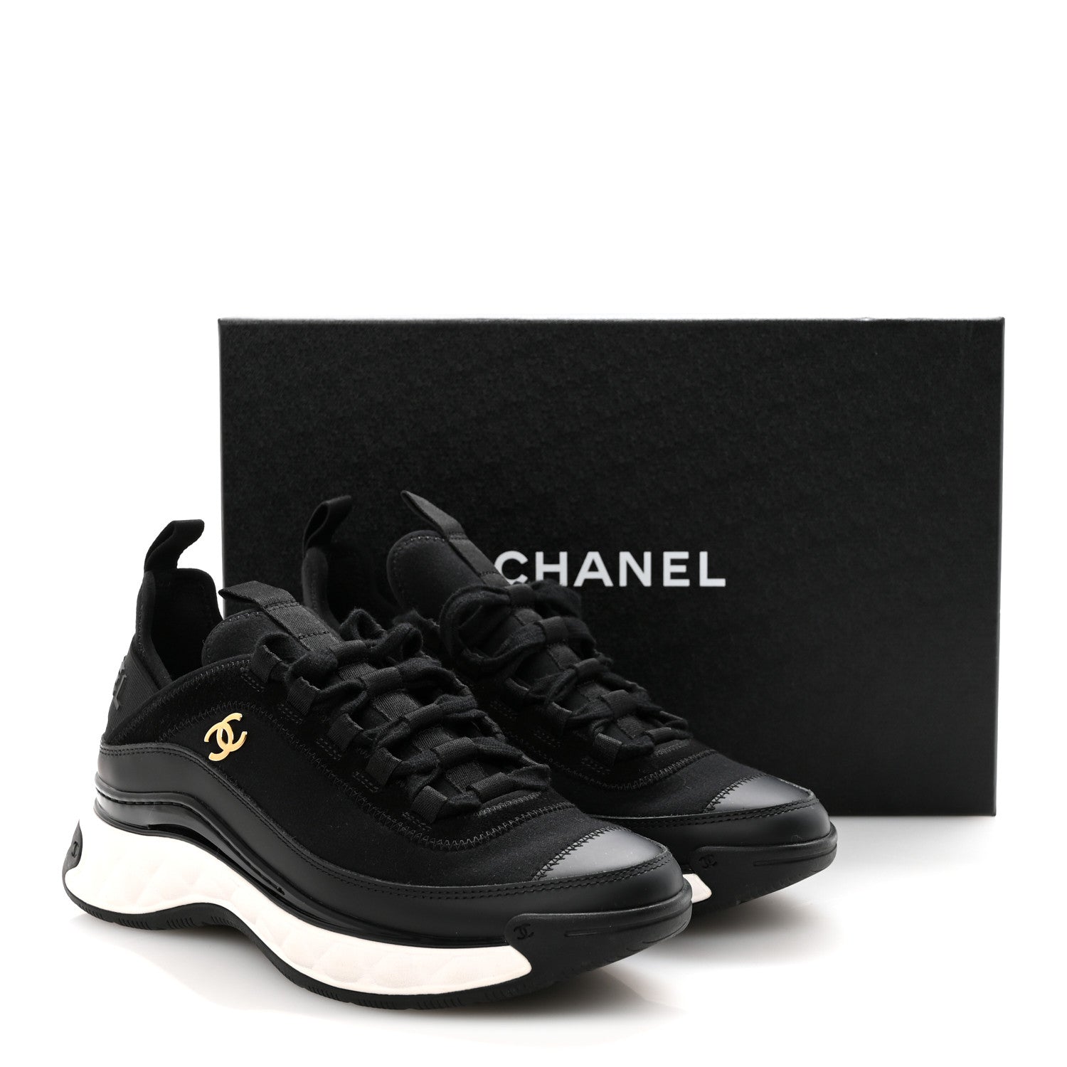 Chanel Velvet Calfskin Mixed Fibers CC Sneakers 36.5 Black