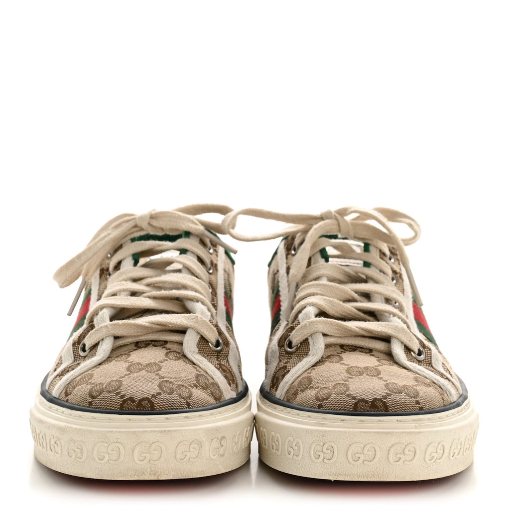 Gucci GG Monogram Web Womens 1977 Tennis Sneakers 40.5 Beige Ebony Mystic White