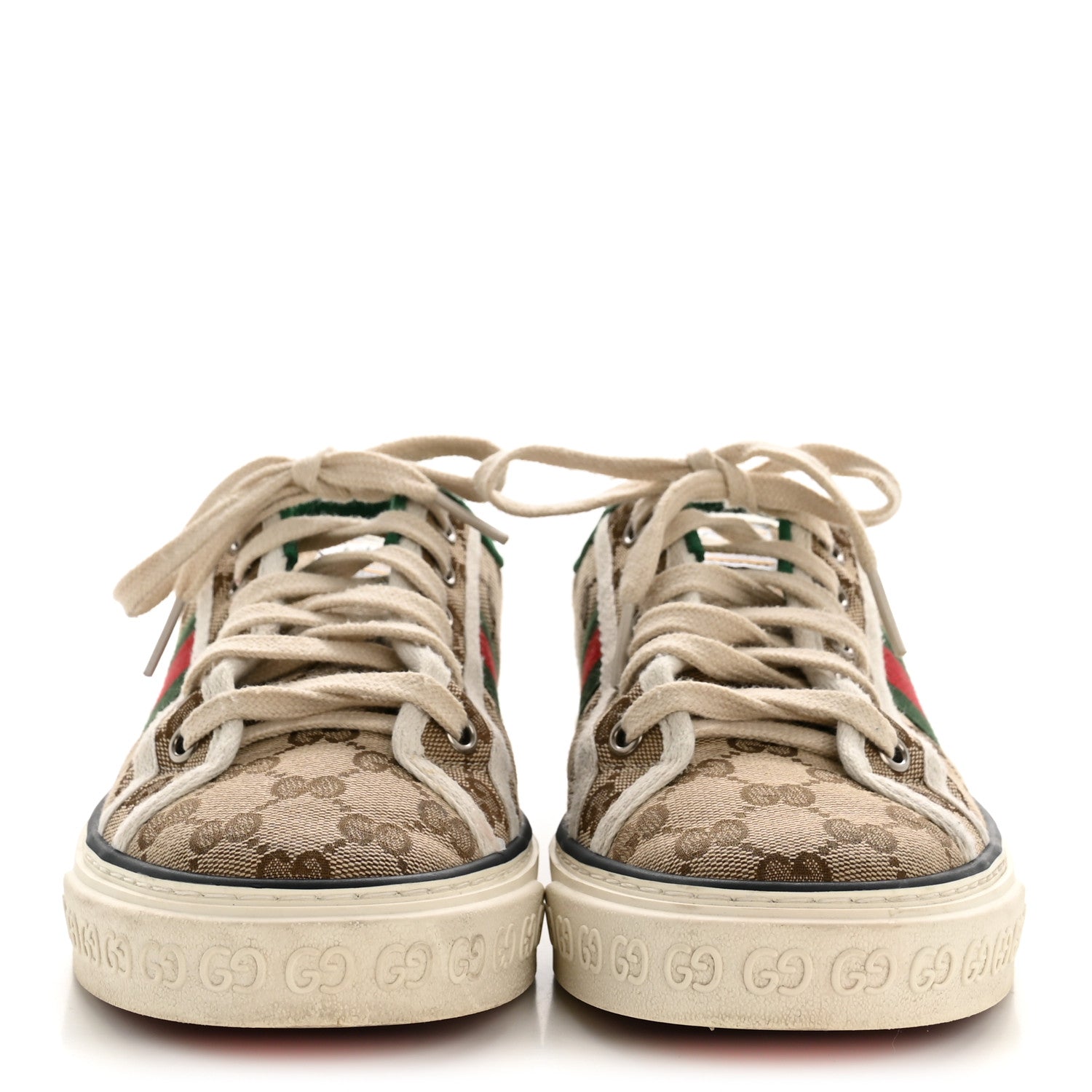 Gucci GG Monogram Web Womens 1977 Tennis Sneakers 40.5 Beige Ebony Mystic White