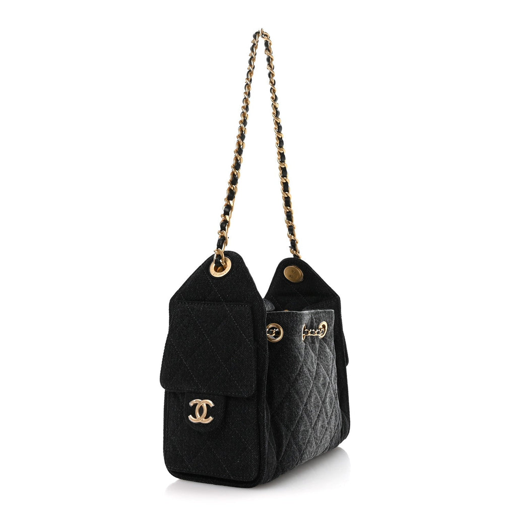 Chanel Washed Denim Quilted Mini Chanel 25 Handbag Black