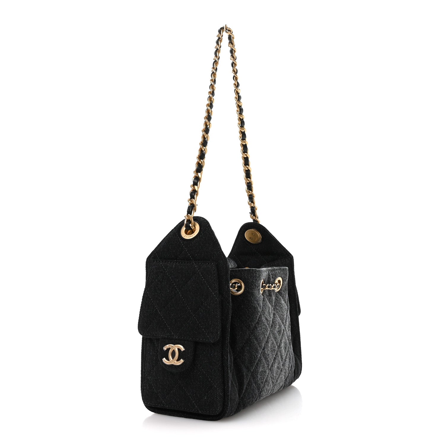 Chanel Washed Denim Quilted Mini Chanel 25 Handbag Black