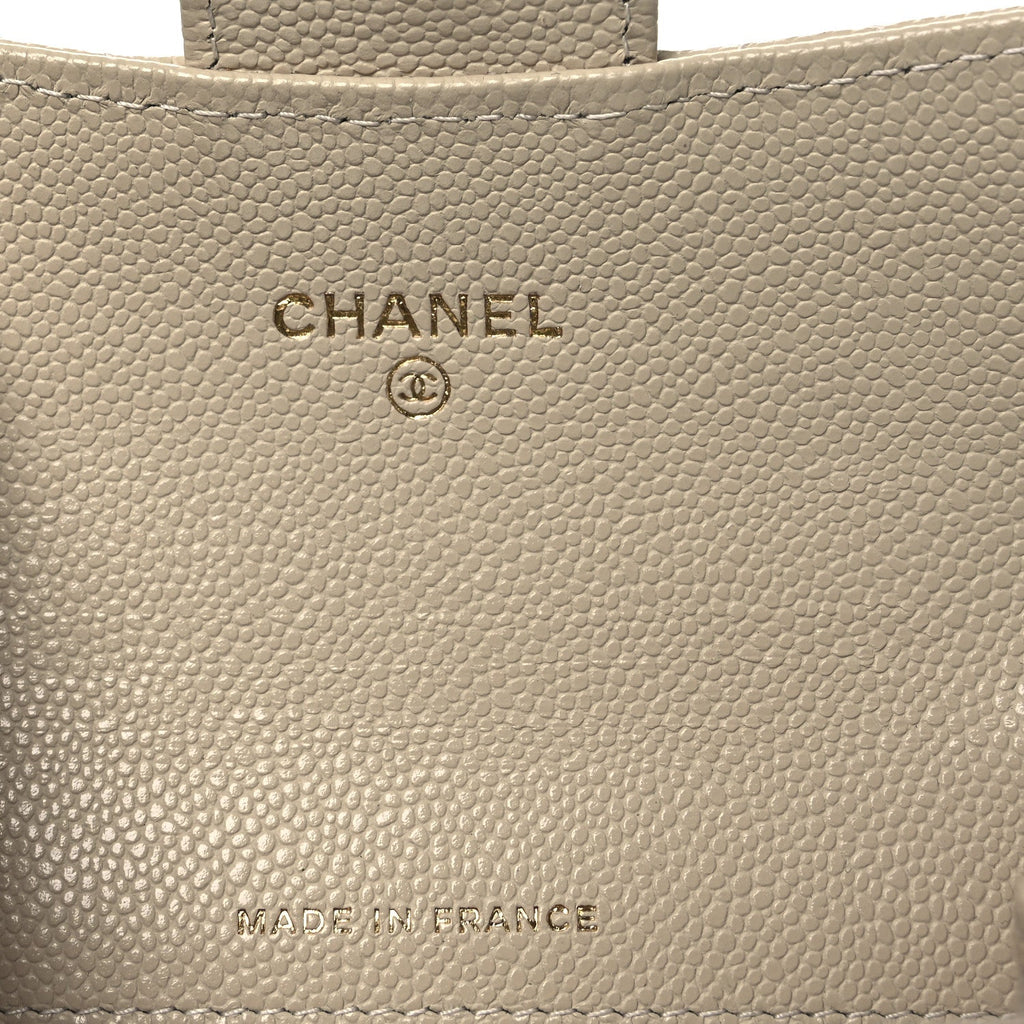 Caviar Quilted Flap Card Holder Wallet Beige