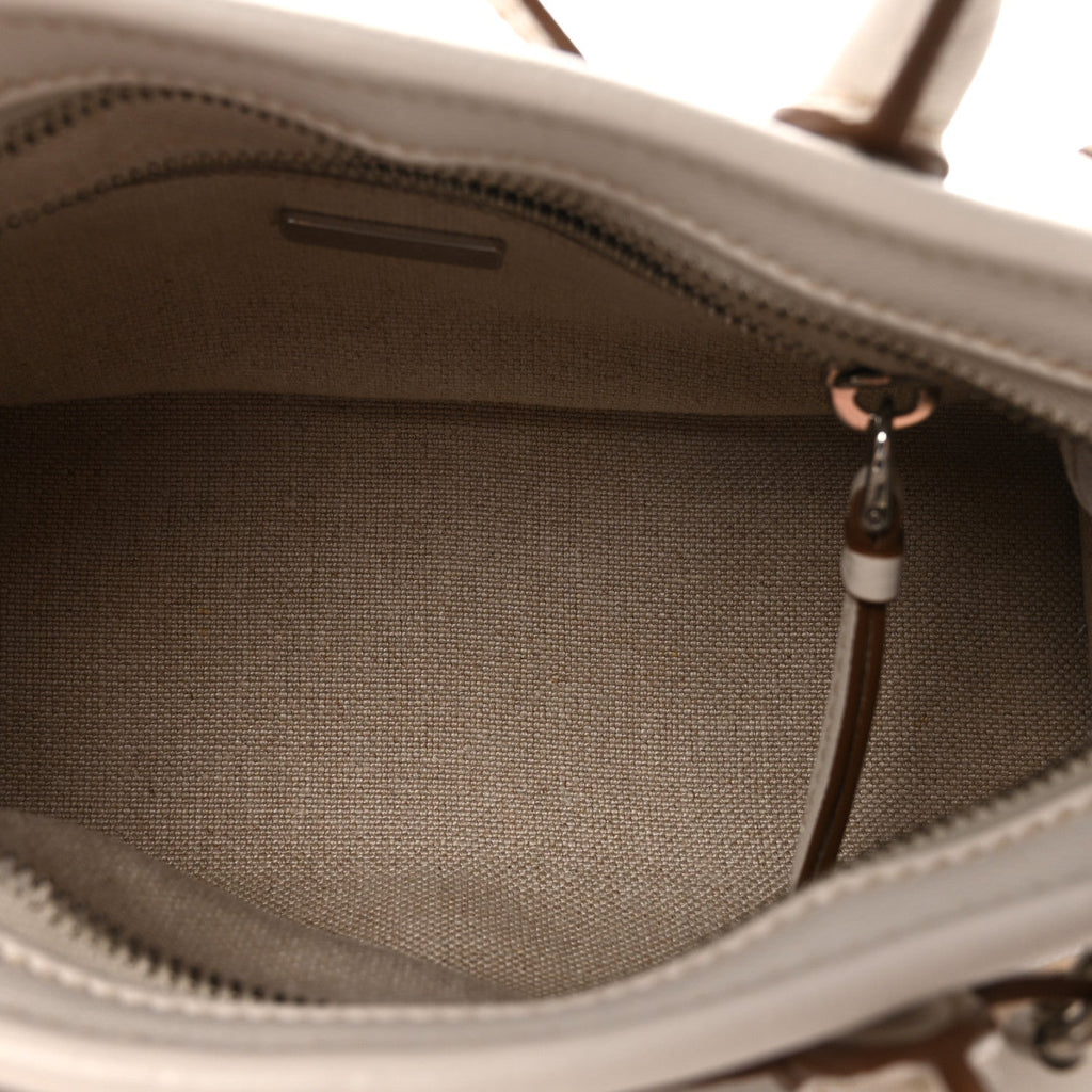 Prada Linen Calfskin Triangle Mini Bonnie Hand Bag White