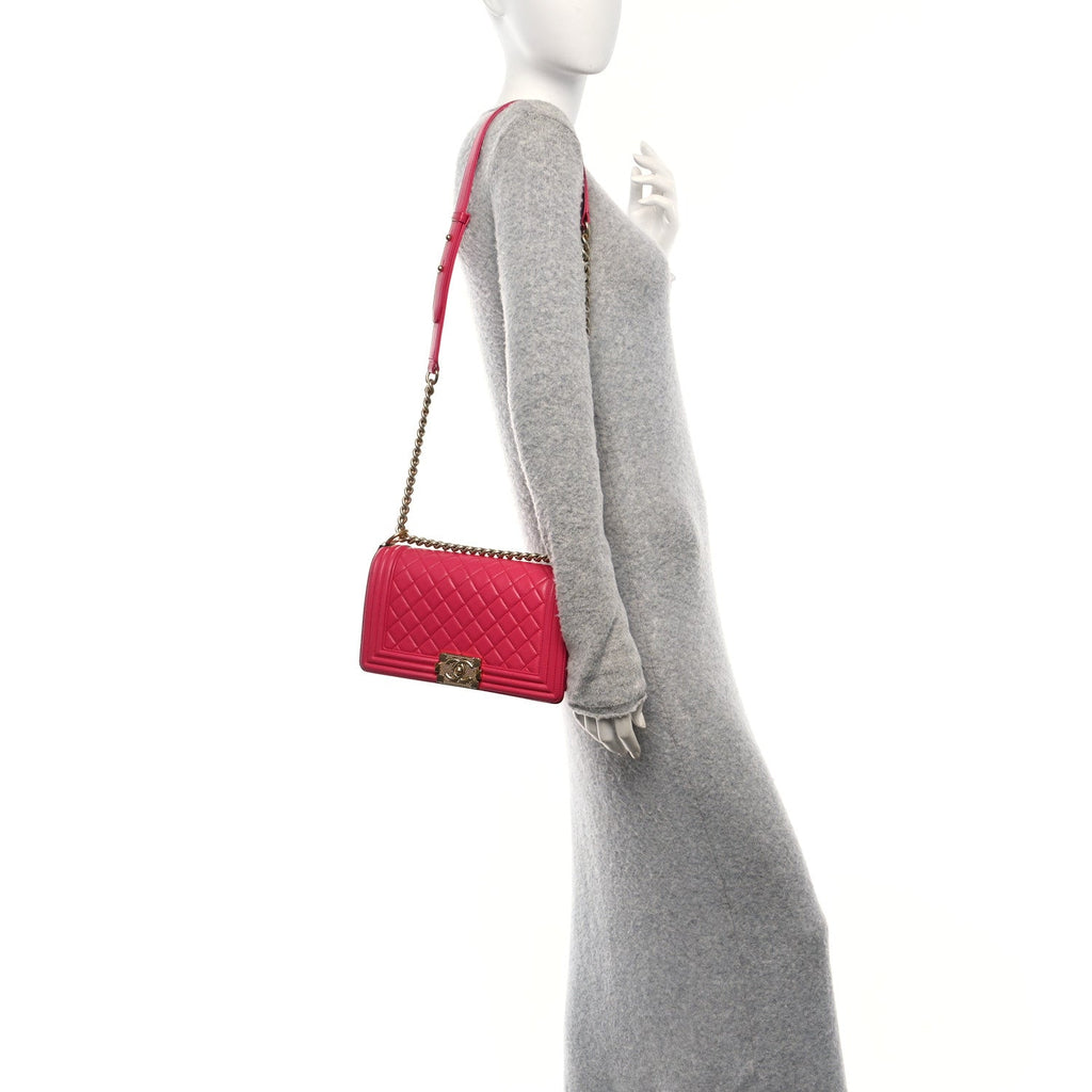 Chanel Lambskin Quilted Medium Boy Flap Fuchsia