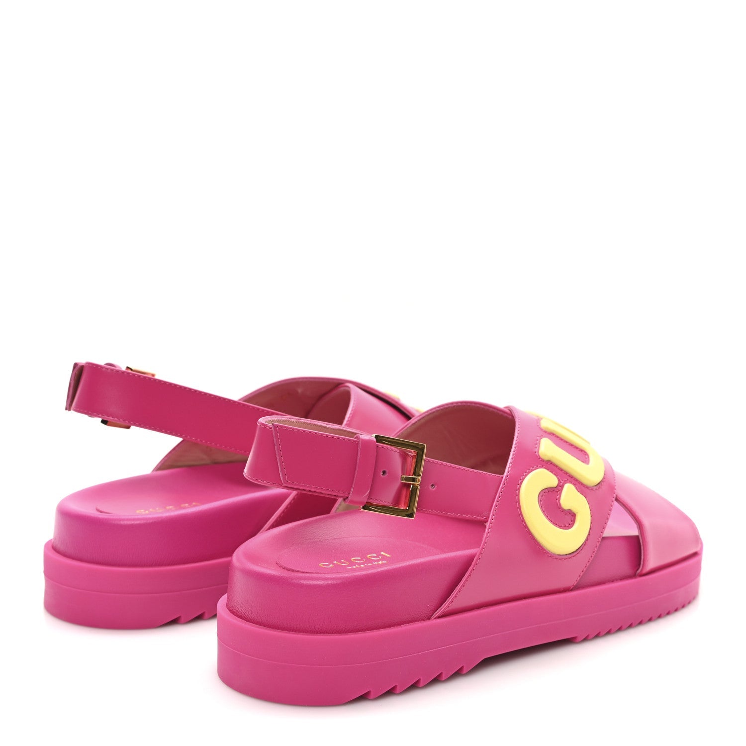 Gucci Calfskin Elizabeth Nappa Charlotte Logo Slingback Sandals 36.5 Fancy Fuchsia