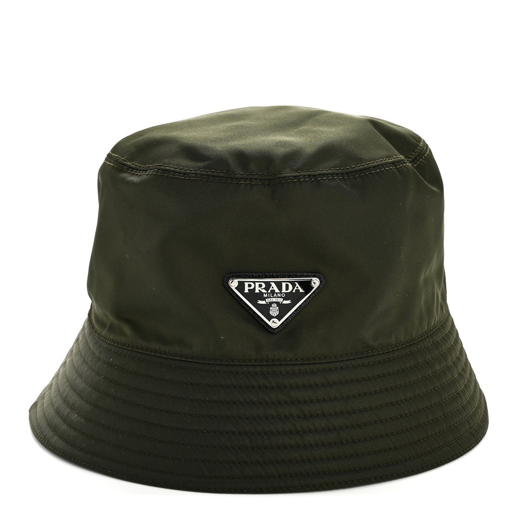 Prada Re-Nylon Metal Triangle Logo Mens Bucket Hat S Tundra