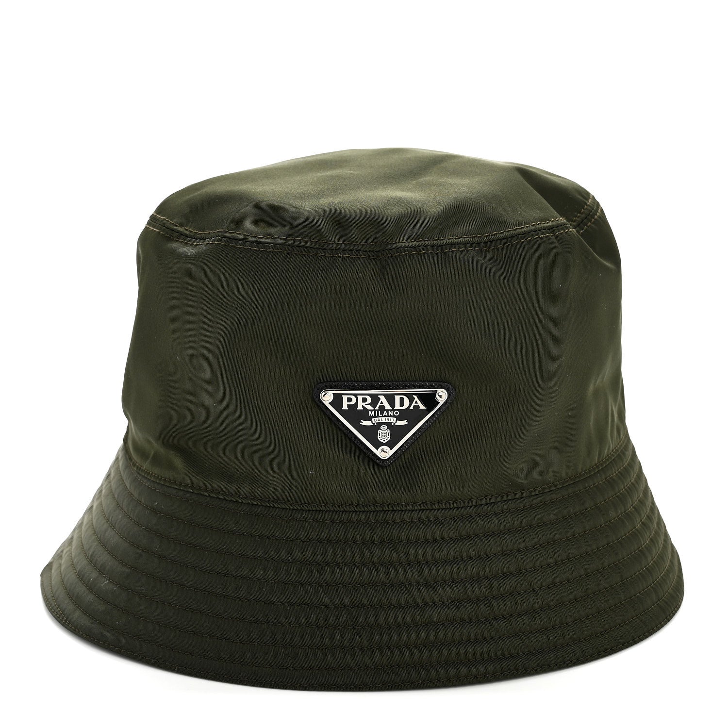 Prada Re-Nylon Metal Triangle Logo Mens Bucket Hat S Tundra