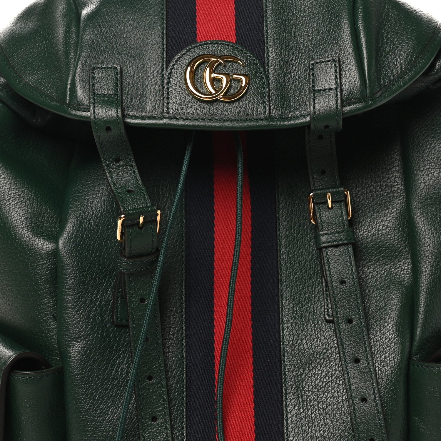 Gucci Grained Calfskin Medium Ophidia Double Buckle Backpack Green