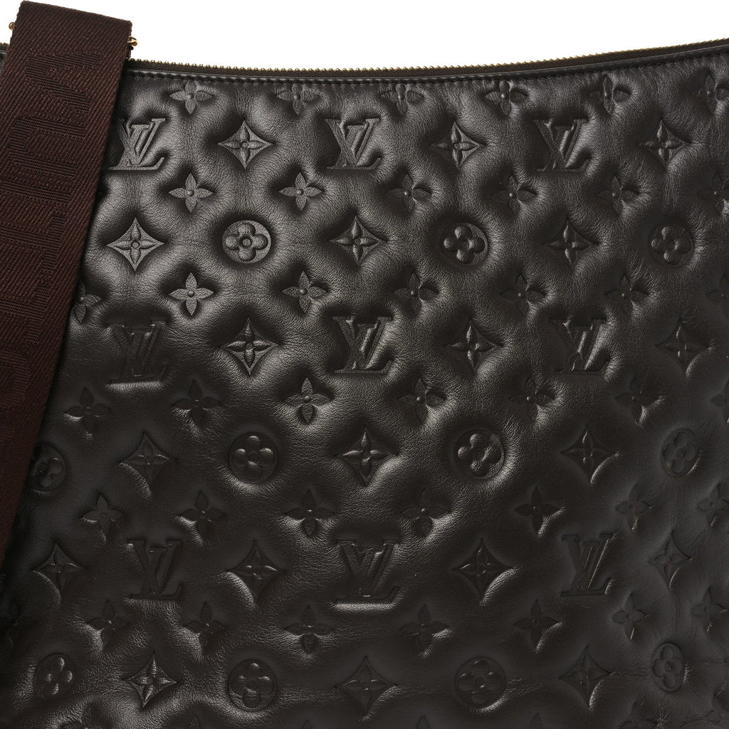 Louis Vuitton Calfskin Embossed Monogram Coussin Hobo MM Chocolate