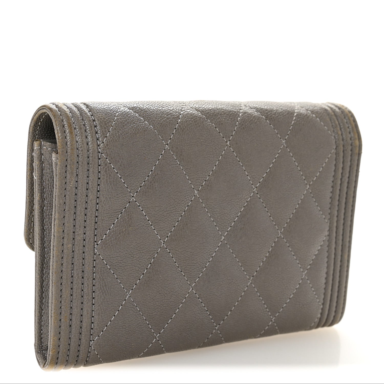 Caviar Quilted Medium Boy Flap Wallet Grey