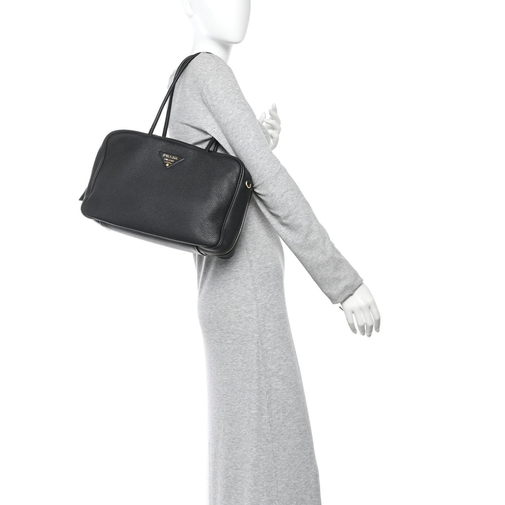 Prada Vitello Daino Soft Large Top Handle Bag Black