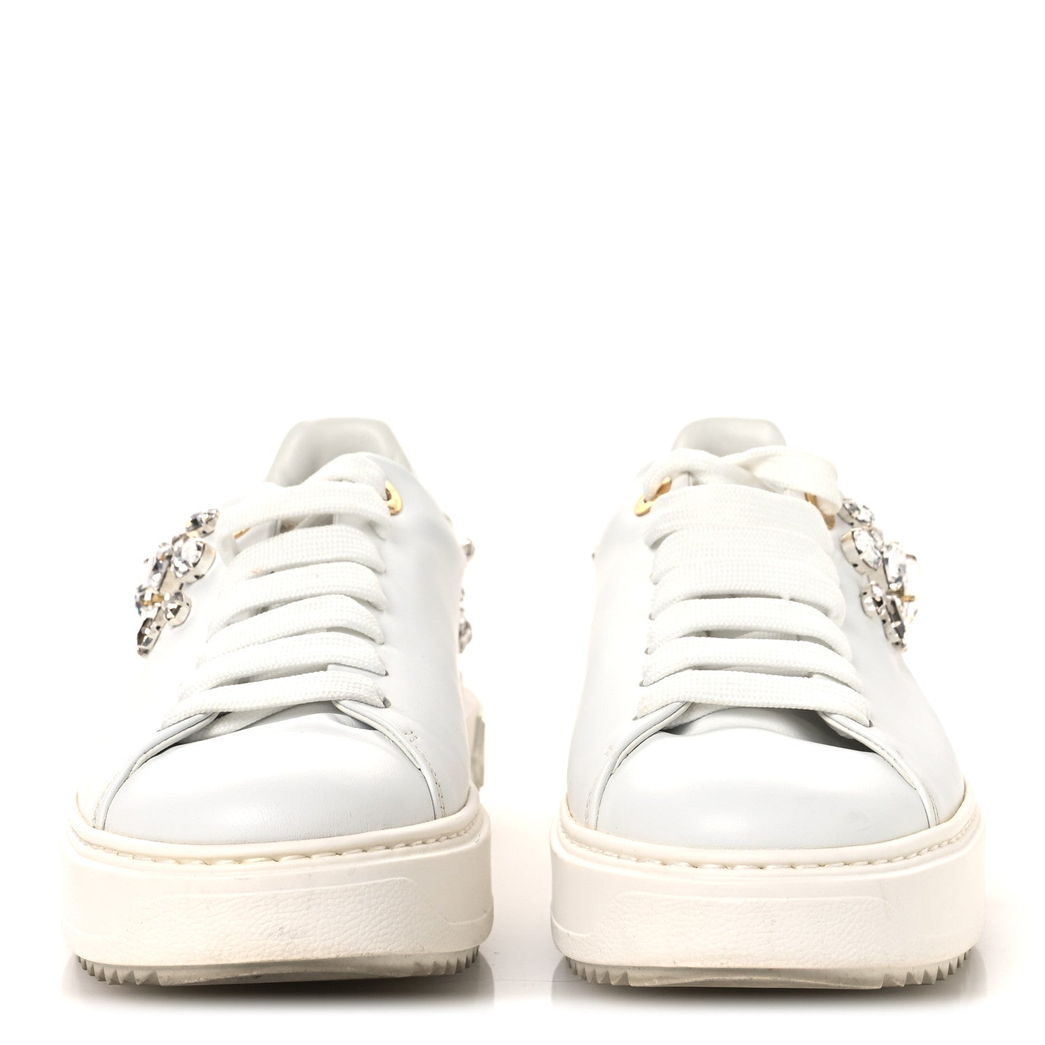 Louis Vuitton Lambskin Swarovski Crystal Monogram Time Out Sneakers 40 White