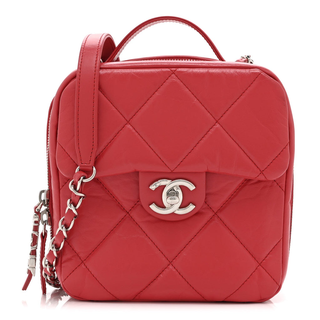 Chanel Aged Calfskin Quilted Top Handle Camera Case Red