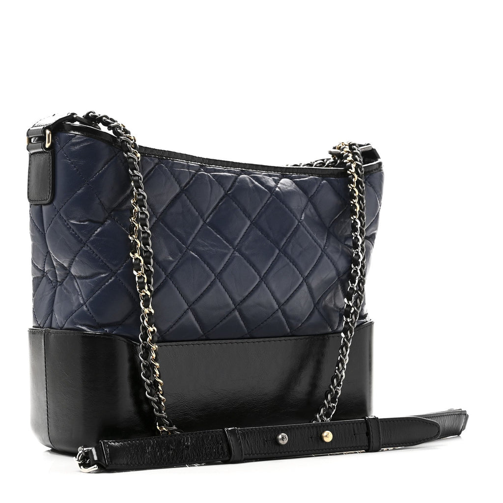 Chanel Aged Calfskin Quilted Medium Gabrielle Hobo Navy Black