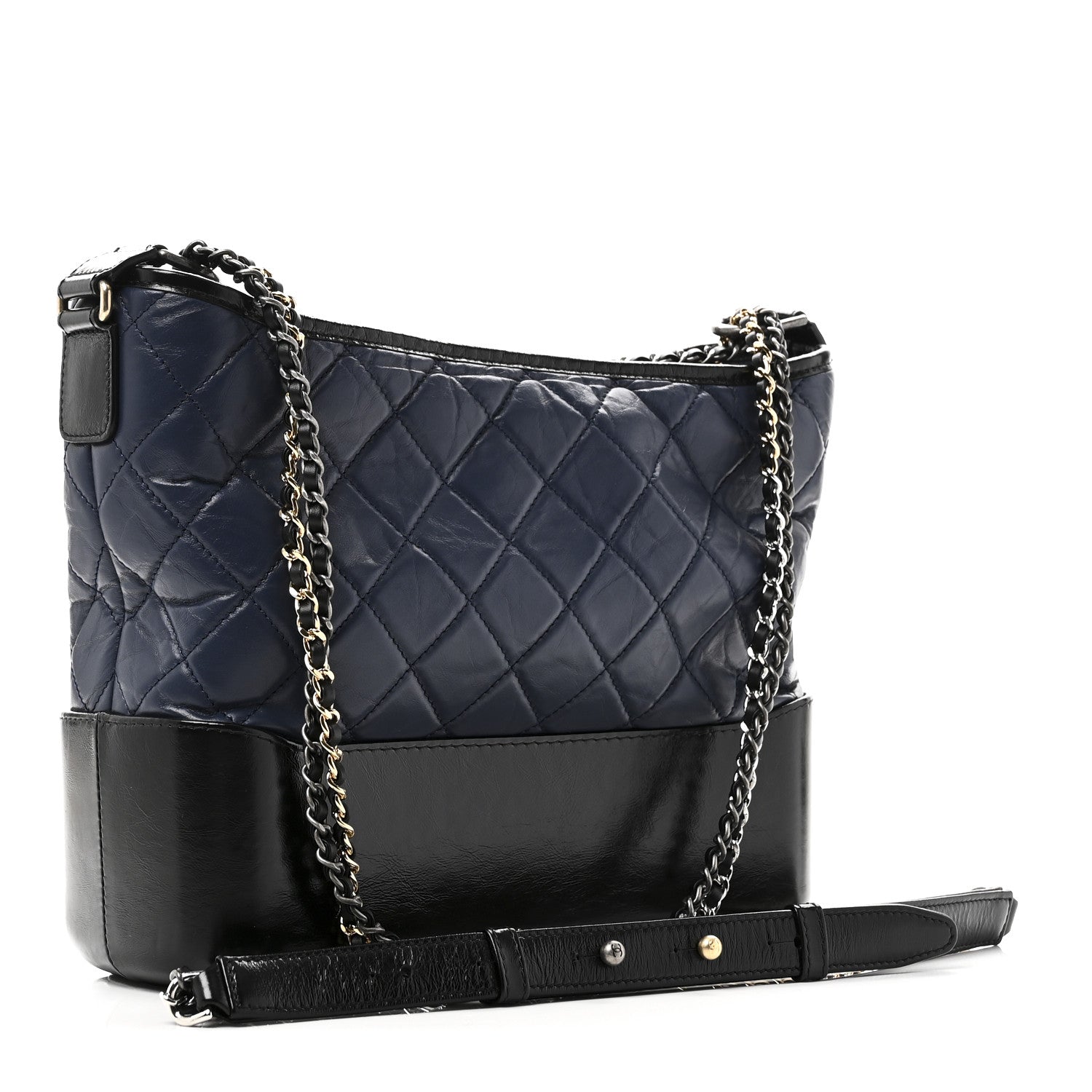 Chanel Aged Calfskin Quilted Medium Gabrielle Hobo Navy Black